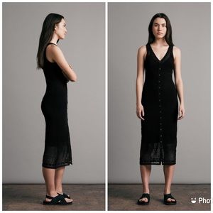 Rag & Bone Mae Vee Midi Dress Black Crocket Net Sleeveless Sz L